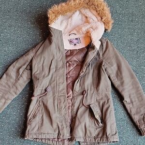 Olive Green Hooded Parka with Faux Fur Trim